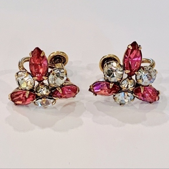 Phillis 12k gold Filled screw back faceted rhinestone clip on vintage earrings - Picture 1 of 12
